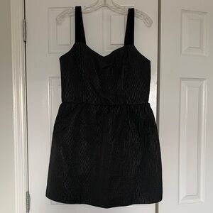 Chic Black Textured Slightly Pinned Striped Mini Dress